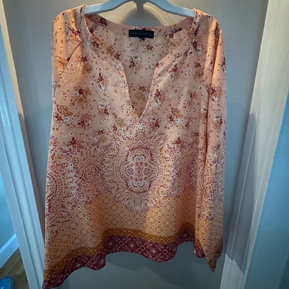 Sanctuary Peach and Maroon Floral Blouse